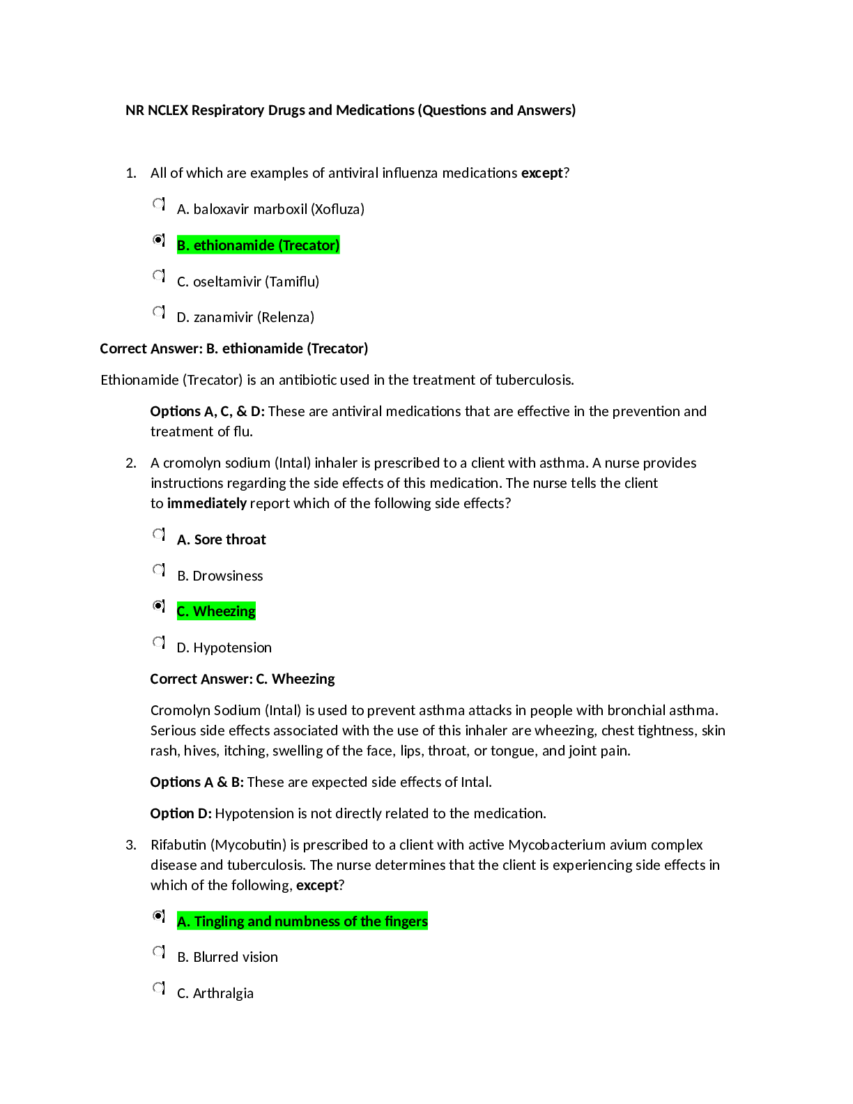 Preview image for RN NCLEX EXAM WITH ANSWER PLUS RATIONALE 2022/2023 (Respiratory Drugs and Medications, Psychiatric Drugs and Medications, Gastrointestinal System Disorders ANDAND  ENDOCRINE DRUGS